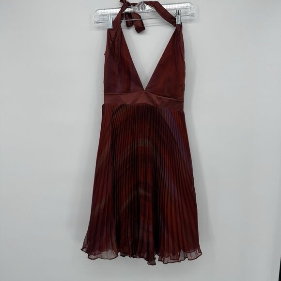 BCBG Generation Red Multi Halter Dress Pleated Mini Cocktail Size 4 - Picture 1 of 15